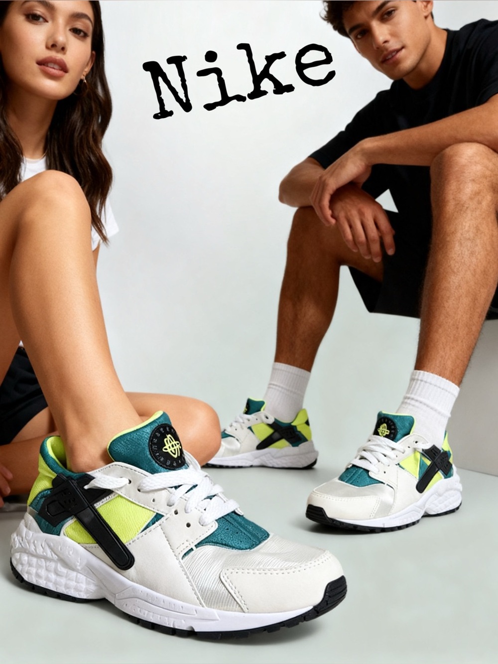 Nike Kids Air Huarache Run GS White Teal Neon Green